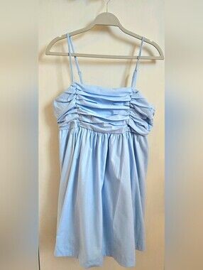 New Light Blue Ruched Bodice Mini Dress